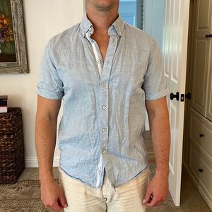 Rag and bone men’s short sleeve button down linen light blue